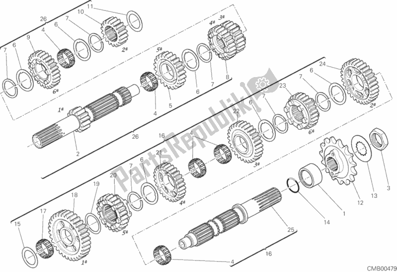 All parts for the Gear Box of the Ducati Multistrada 950 Brasil 2019